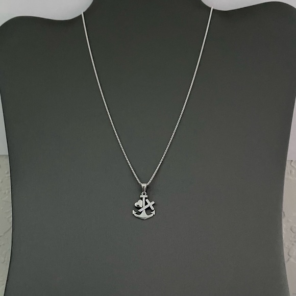 Sterling Silver Anchor W/ Heart and Cross Necklace, Silver Necklace - Picture 7 of 12